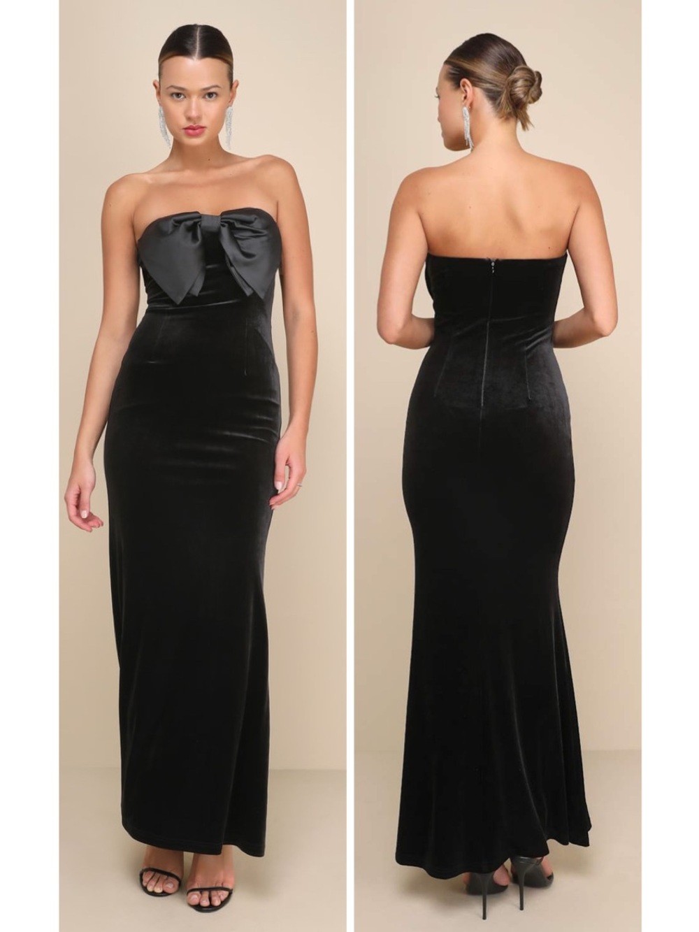 Lulus Dramatic Stunner Black Velvet Bow Strapless Maxi Dress Size XXL old money